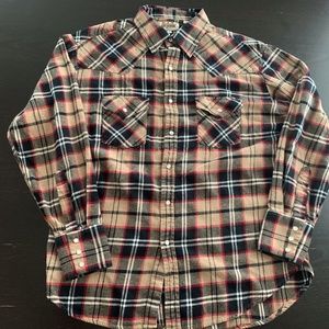 Vintage Mens Ely Cattleman Striped Pearl Snap Western Flannel Shirt Size Large